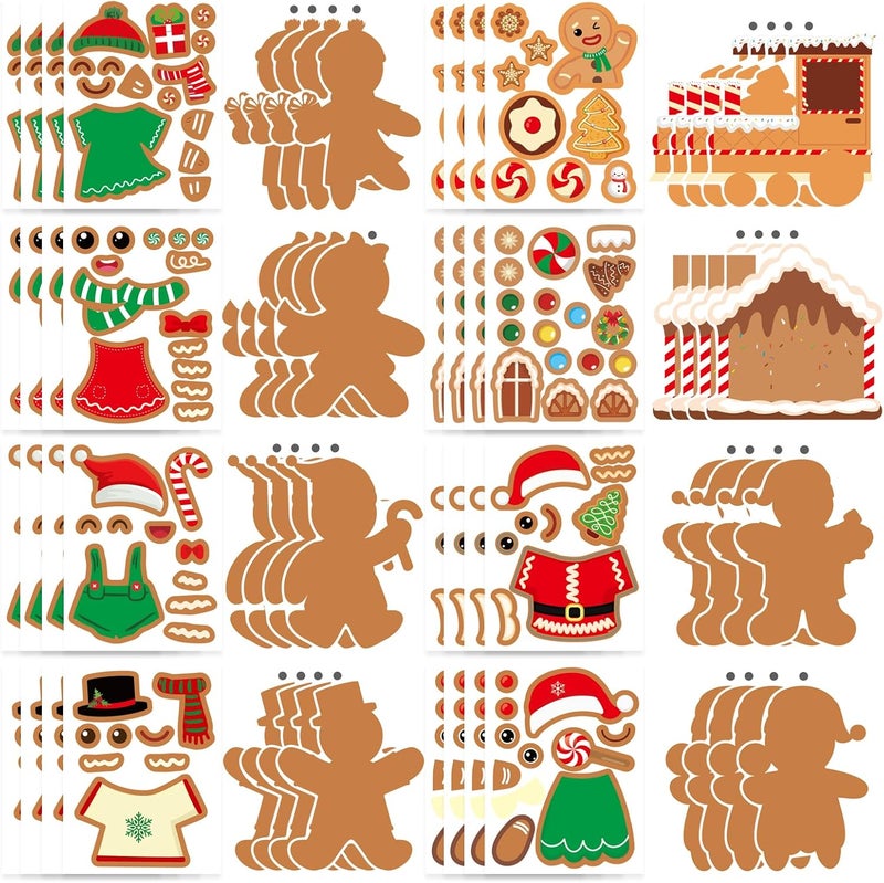 OTAITY Christmas Gingerbread Man Craft Kit for Kids, Make a Gingerbread House Hanging Ornament Sticker Kit, Christmas Party Favor Home Classroom Activity(24 Sets) - Image 1